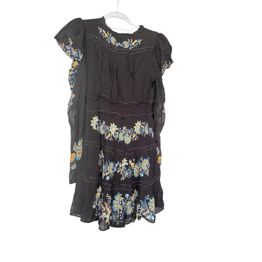 Farm Rio Black Stitched Garden Button Front Long Sleeve Dress Size Small New - Picture 5 of 7